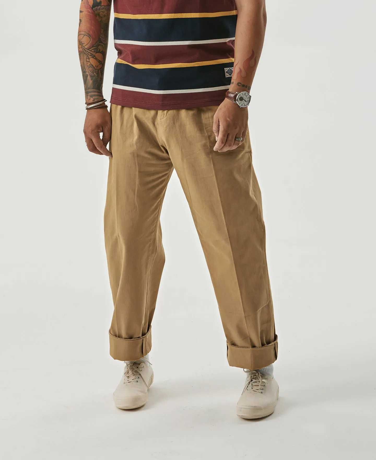 1930s IVY Style Double Pleated Chino Trousers - Yellow sold by Bronson Mfg. product image thumbnail 3