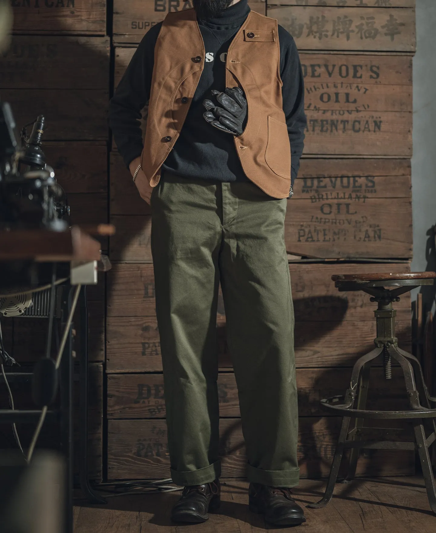 1930s Heavyweight Canvas Game Pocket Hunting Vest - Khaki sold by Bronson Mfg. product image thumbnail 5