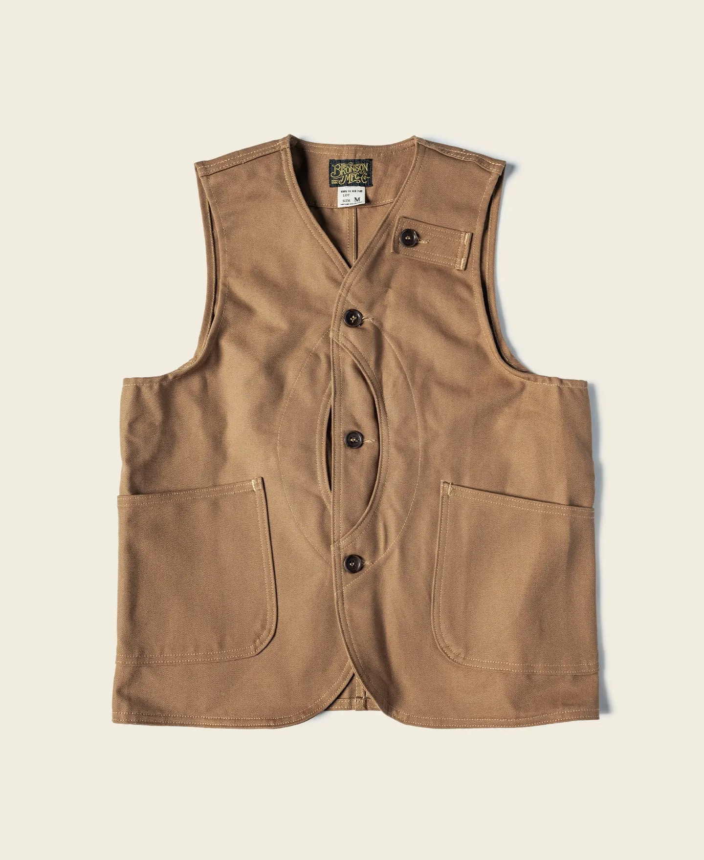 1930s Heavyweight Canvas Game Pocket Hunting Vest - Khaki sold by Bronson Mfg.