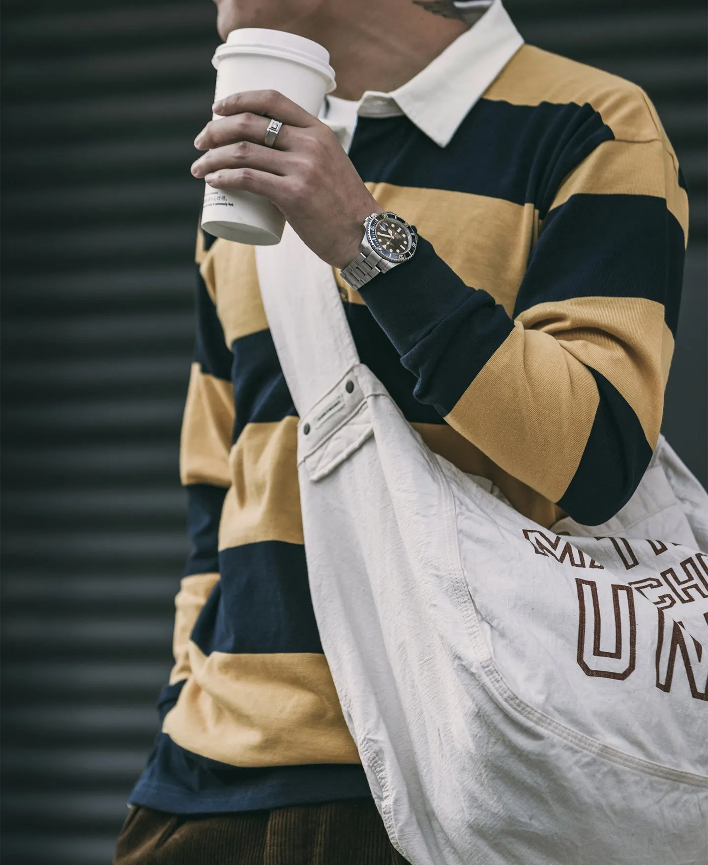 Classic Fit Striped Jersey Rugby Shirt - Yellow/Navy sold by Bronson Mfg. product image thumbnail 3