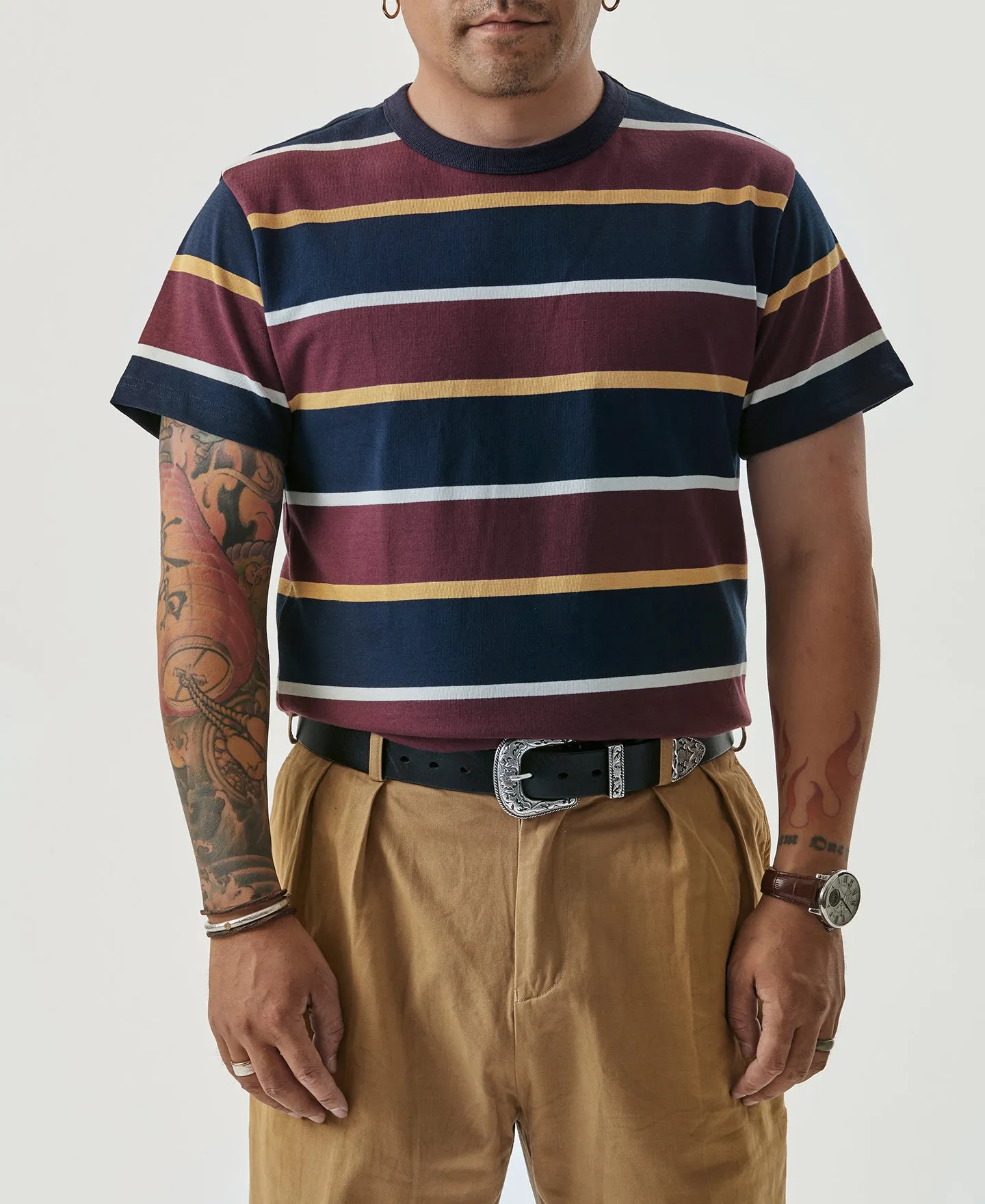 9.8 oz IVY Style Striped T-Shirt - Burgundy Red/Navy sold by Bronson Mfg. product image thumbnail 4