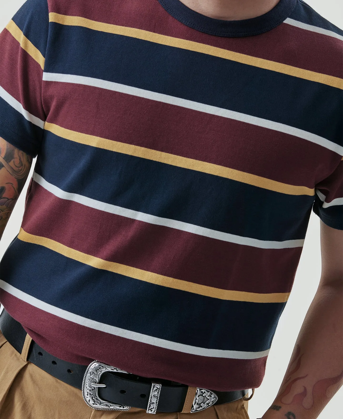 9.8 oz IVY Style Striped T-Shirt - Burgundy Red/Navy sold by Bronson Mfg. product image thumbnail 5