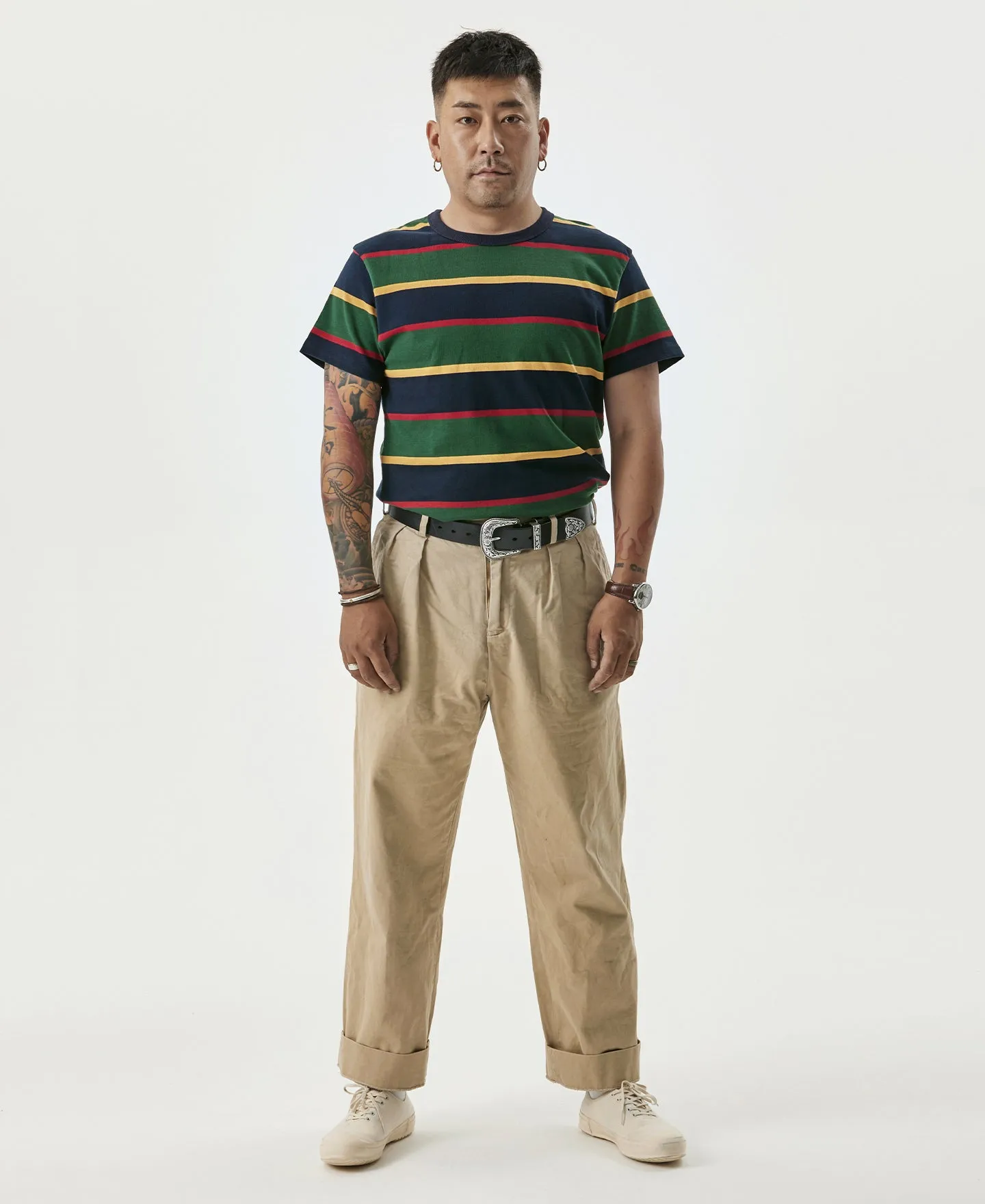 9.8 oz IVY Style Striped T-Shirt - Navy/Green sold by Bronson Mfg. product image thumbnail 3