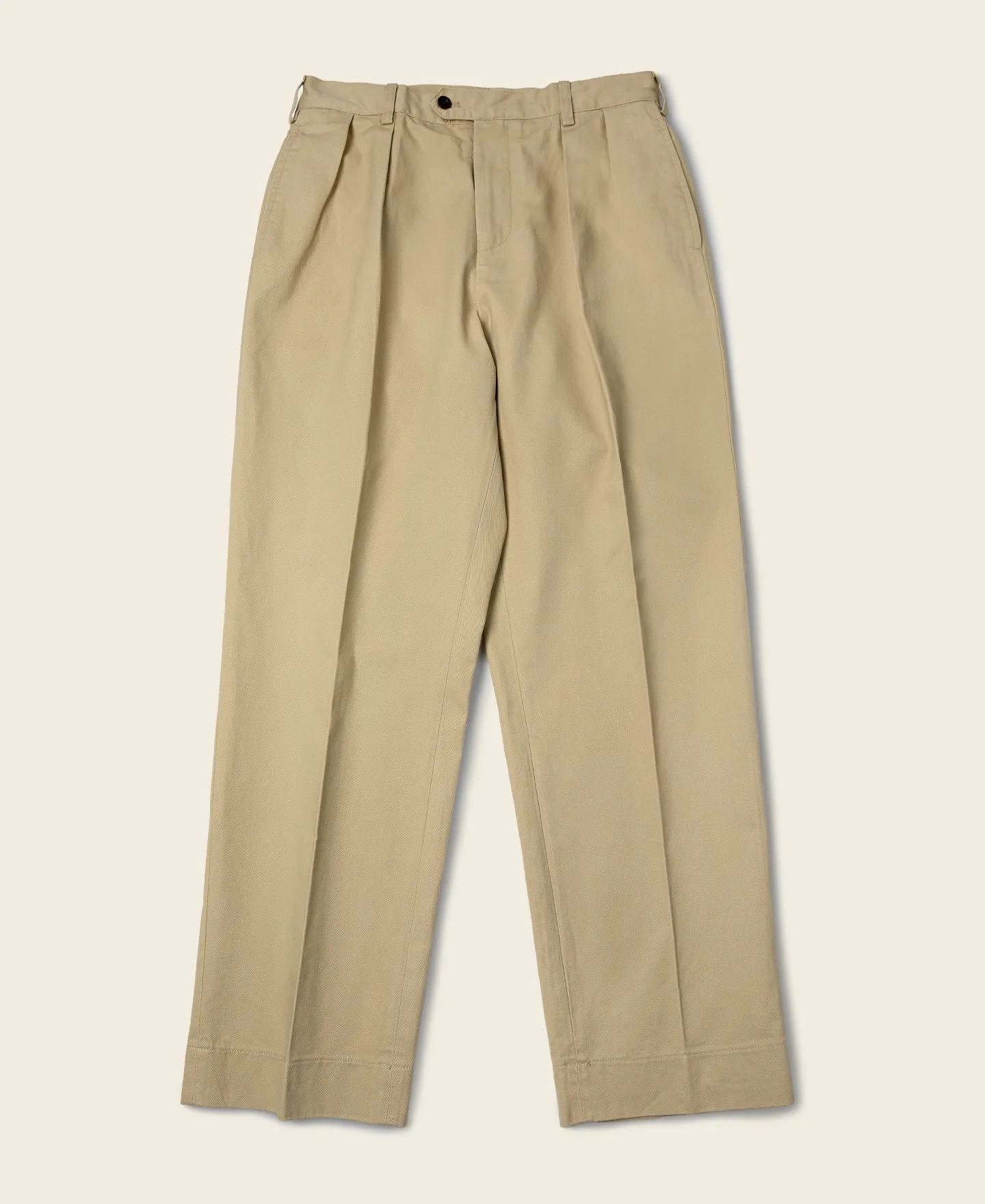 1930s IVY Style Double Pleated Chino Trousers - Khaki sold by Bronson Mfg.