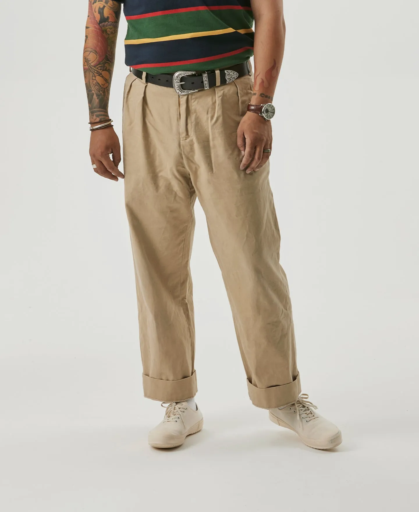1930s IVY Style Double Pleated Chino Trousers - Khaki sold by Bronson Mfg. product image thumbnail 4