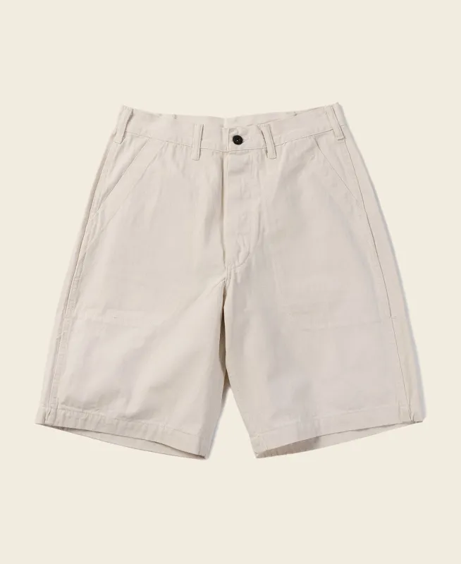 1940s WWII USN 12 oz HBT Fatigue Deck Shorts sold by Bronson Mfg.