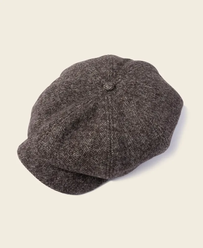 Brown Herringbone Wool Newsboy Cap sold by Bronson Mfg.