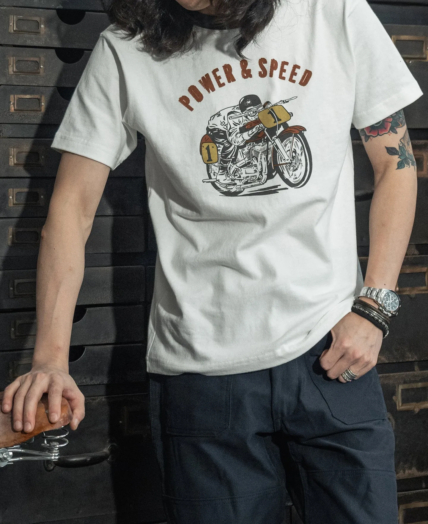 Retro Motorcycle Graphic T-Shirt - White sold by Bronson Mfg. product image thumbnail 3