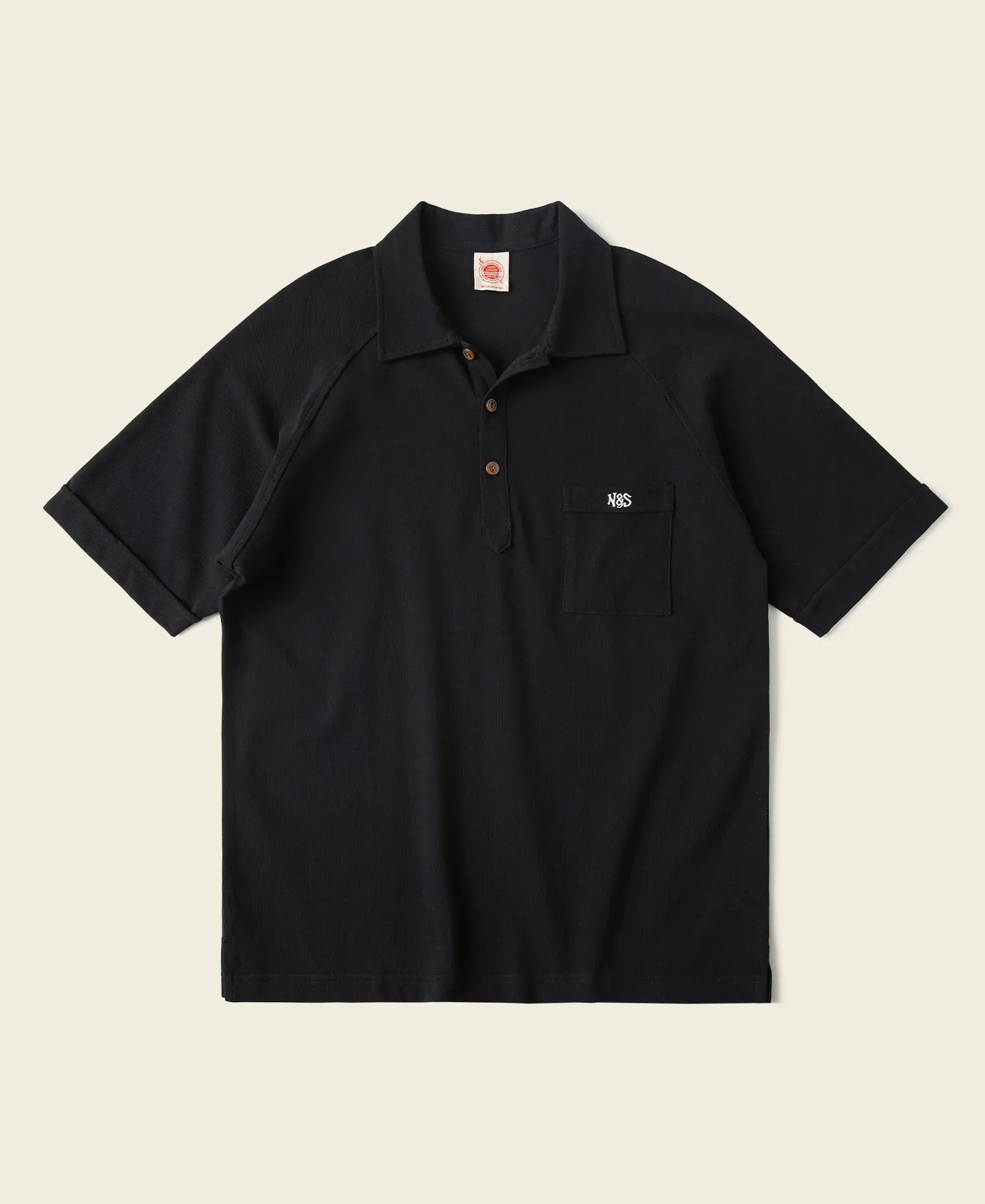 Raglan Sleeve Cotton-Piqué Polo Shirt - Black sold by Bronson Mfg.