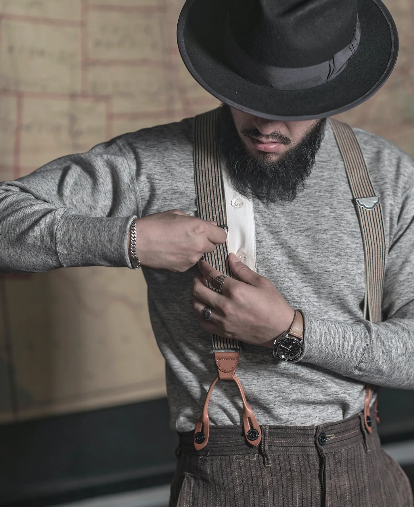 Old-Time Y-Back Leather Button Suspenders - Blue/Yellow Stripe sold by Bronson Mfg. product image thumbnail 4