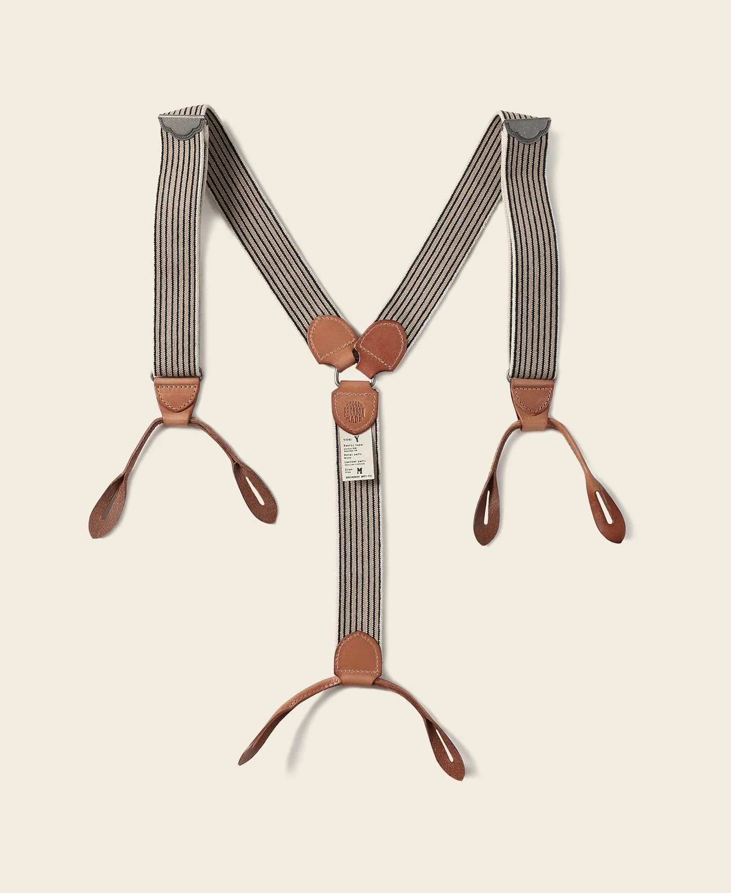 Old-Time Y-Back Leather Button Suspenders - Blue/Yellow Stripe sold by Bronson Mfg.