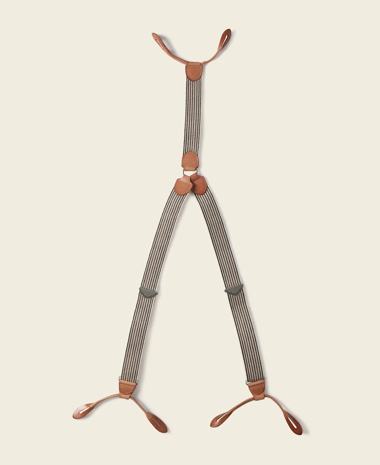 Old-Time Y-Back Leather Button Suspenders - Blue/Yellow Stripe sold by Bronson Mfg. product image thumbnail 2