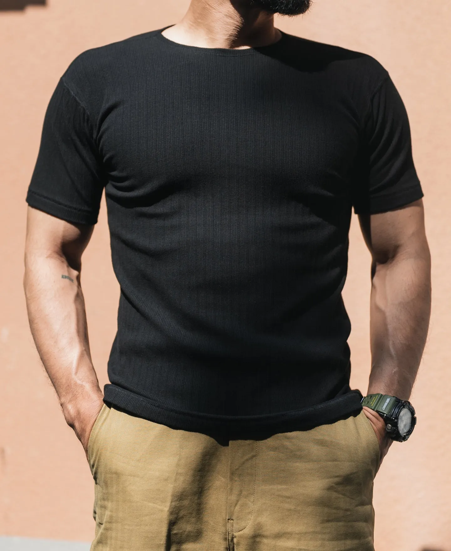 1950s Ribbed Cotton and Spandex-Blend T-Shirt - Black sold by Bronson Mfg. product image thumbnail 3