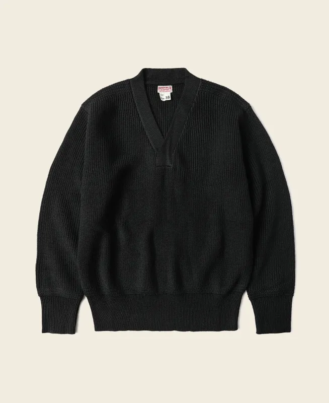 USAAF Type A-1 V-neck Mechanics Sweater - Black sold by Bronson Mfg.