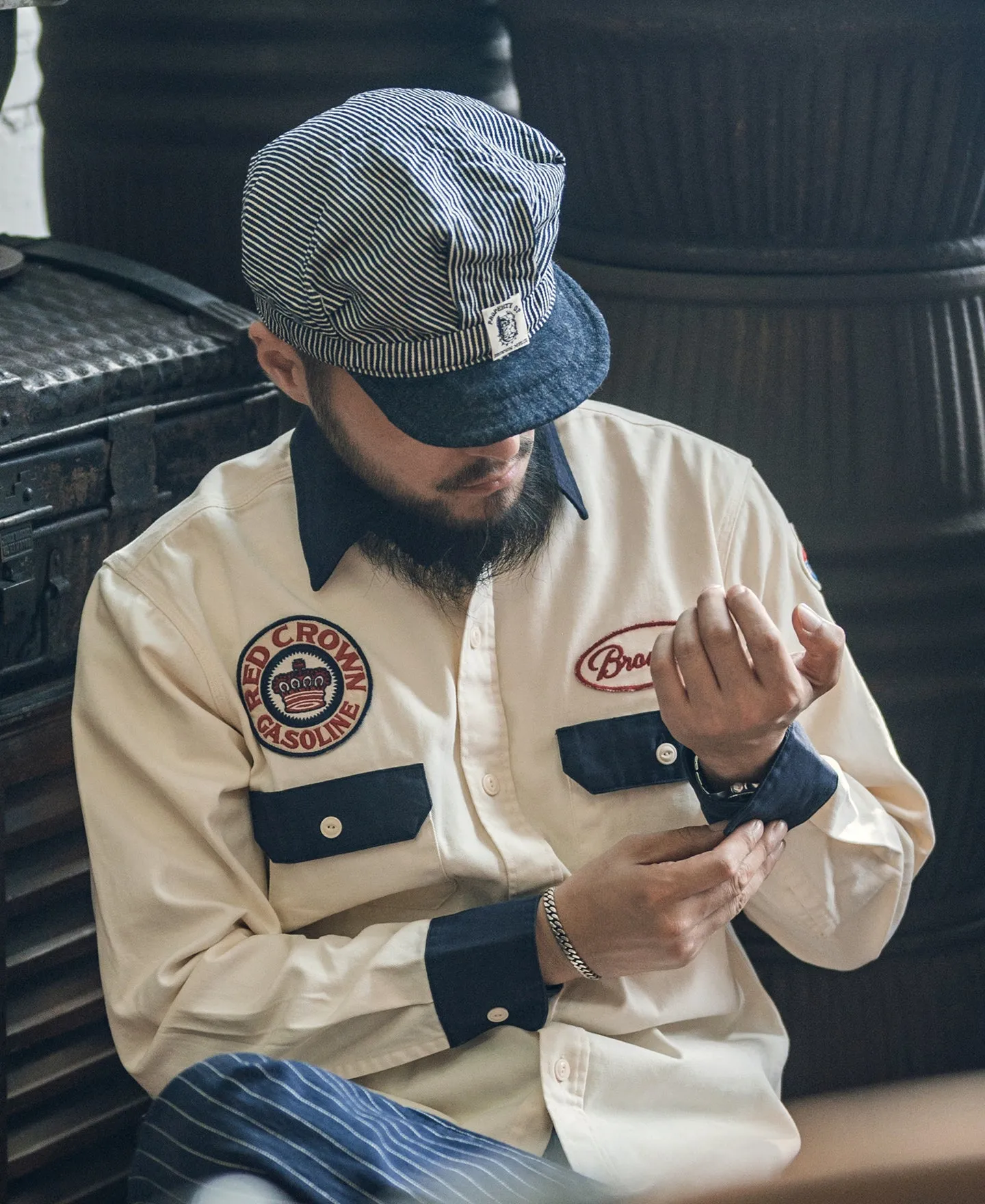 Hickory Stripe Railroad Engineer Cap sold by Bronson Mfg. product image thumbnail 5