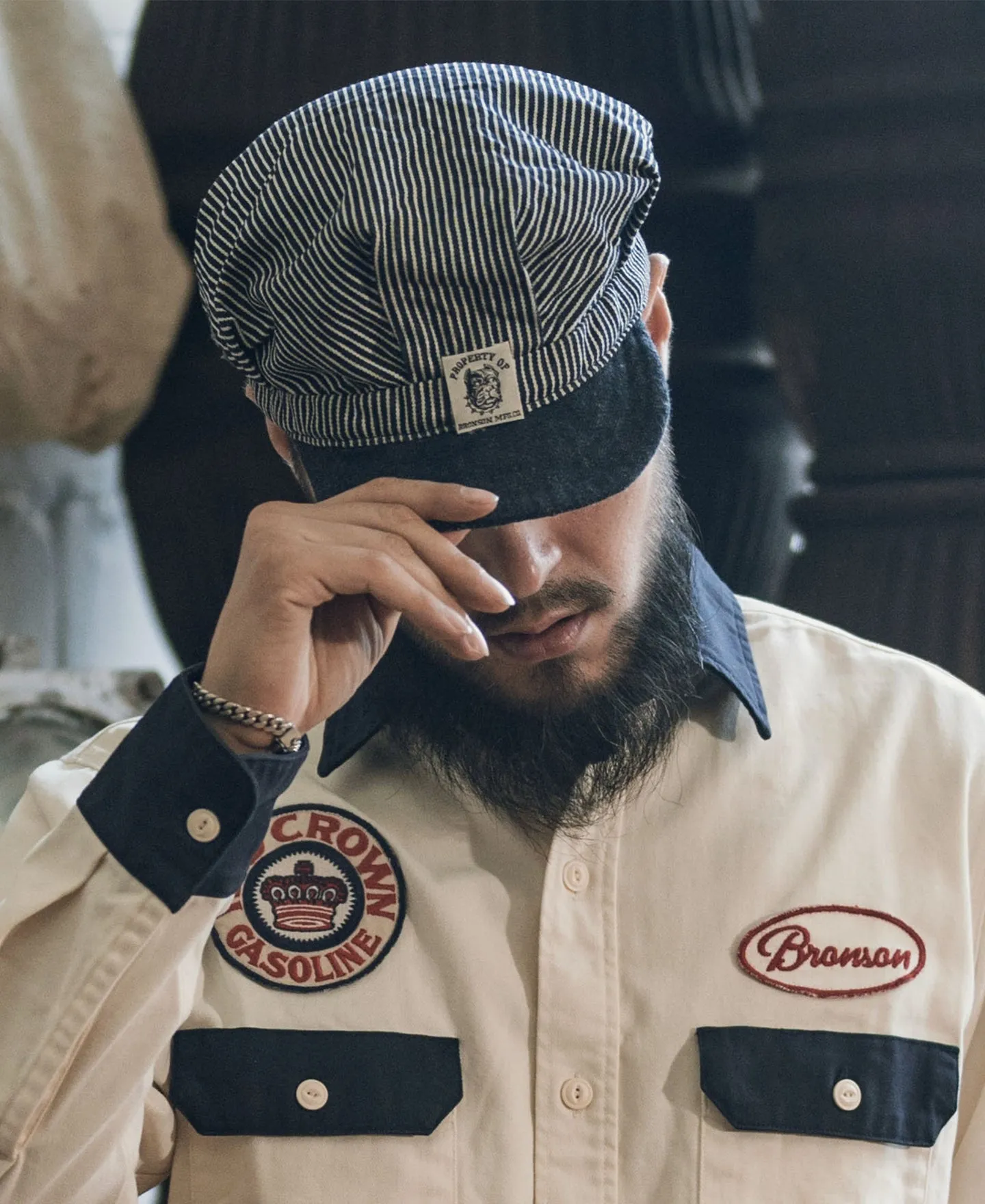 Hickory Stripe Railroad Engineer Cap sold by Bronson Mfg. product image thumbnail 3