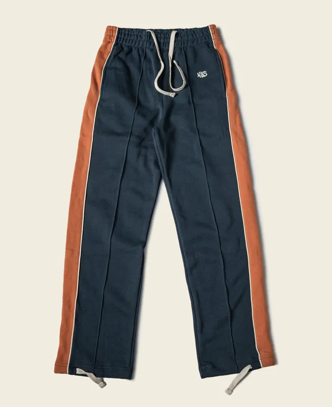 Classic Straight-Leg Striped Logo-Embroidered Cotton-Terry Sweatpants - Navy sold by Bronson Mfg.