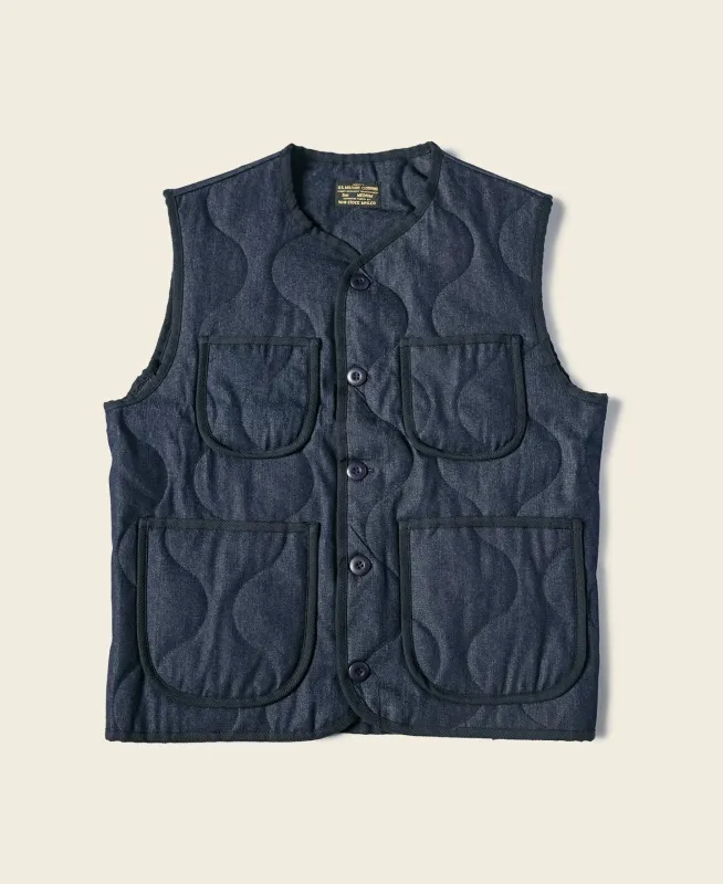 Military Style Quilted Padded Denim Vest - Navy sold by Bronson Mfg.