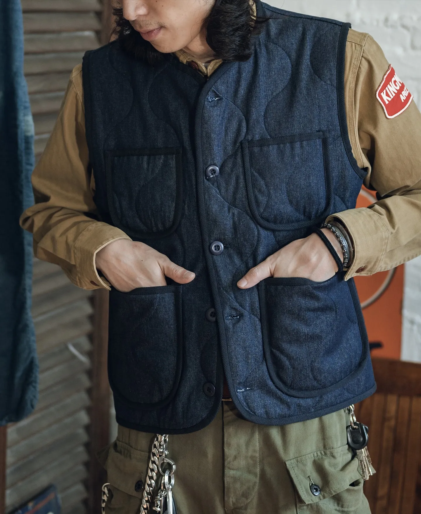 Military Style Quilted Padded Denim Vest - Navy sold by Bronson Mfg. product image thumbnail 3