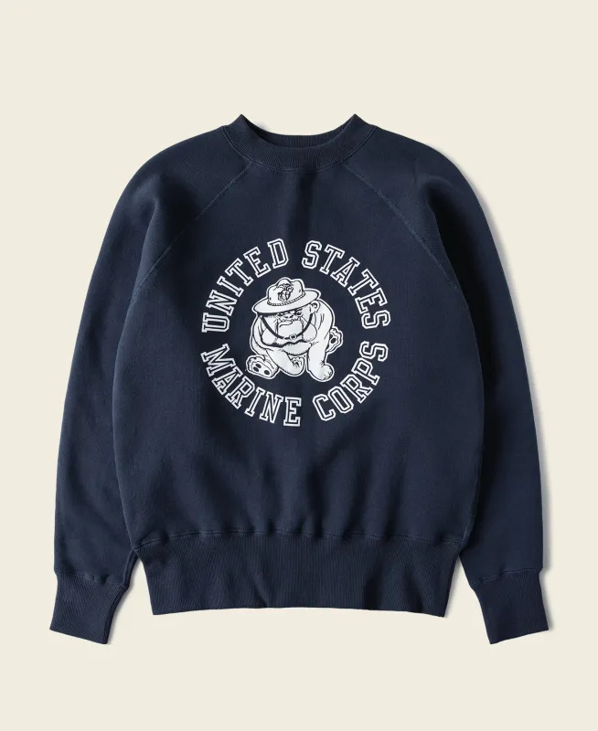 1980s Marine Devil Dog Raglan Sweatshirt - Navy sold by Bronson Mfg.
