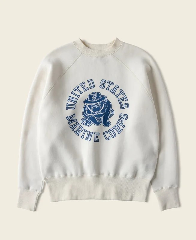 1980s Marine Devil Dog Raglan Sweatshirt - White sold by Bronson Mfg.