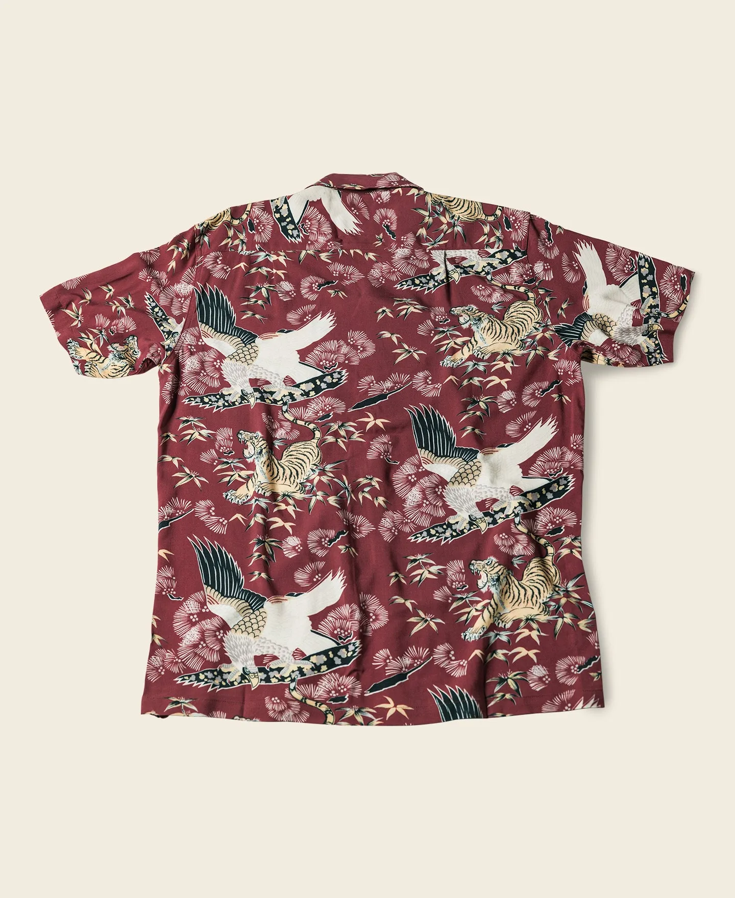 Ukiyo-e Tiger & Crane Pattern Aloha Shirt - Wine Red sold by Bronson Mfg. product image thumbnail 2
