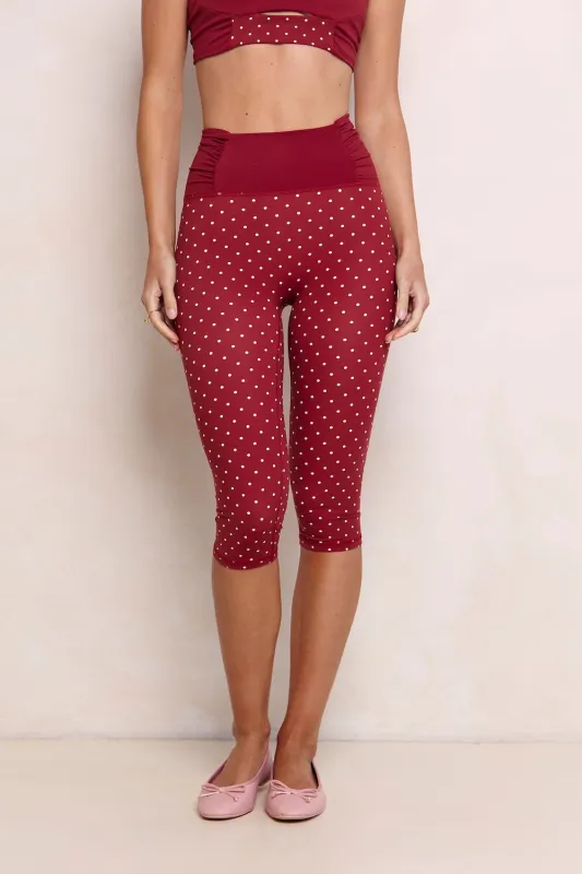 Astoria LUXE BALANCE Ruched Capri - Merlot Polka sold by Astoria Activewear