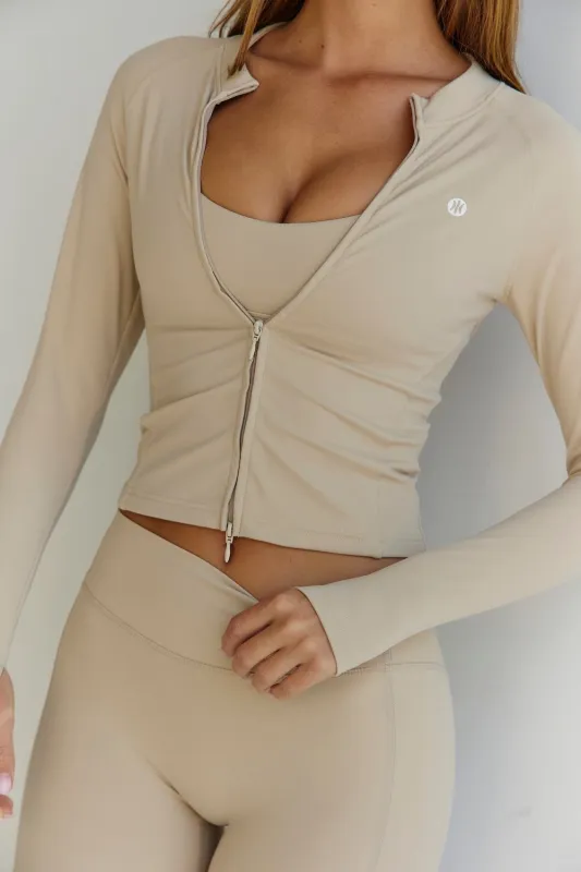 Astoria LUXE BALANCE Long Sleeve Zip Top - Oat made by Astoria Activewear