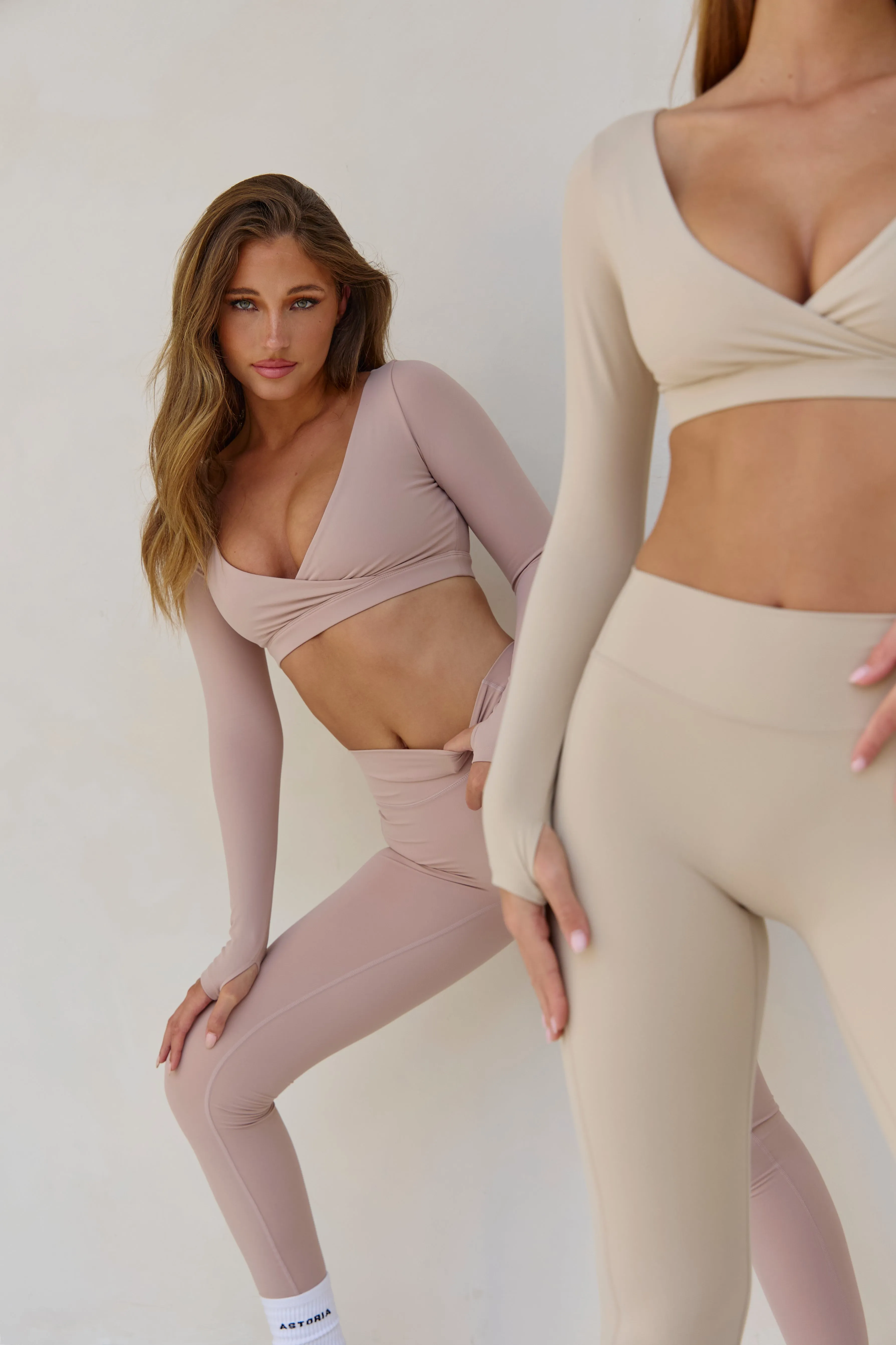 Astoria LUXE BALANCE Long Sleeve Plunge Crop - Fawn sold by Astoria Activewear product image thumbnail 5