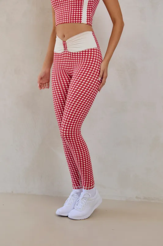 Astoria LUXE BALANCE Full Length Ruched Legging - Red Gingham sold by Astoria Activewear
