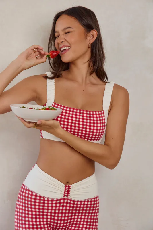 Astoria LUXE BALANCE Ruched Sports Crop - Red Gingham sold by Astoria Activewear