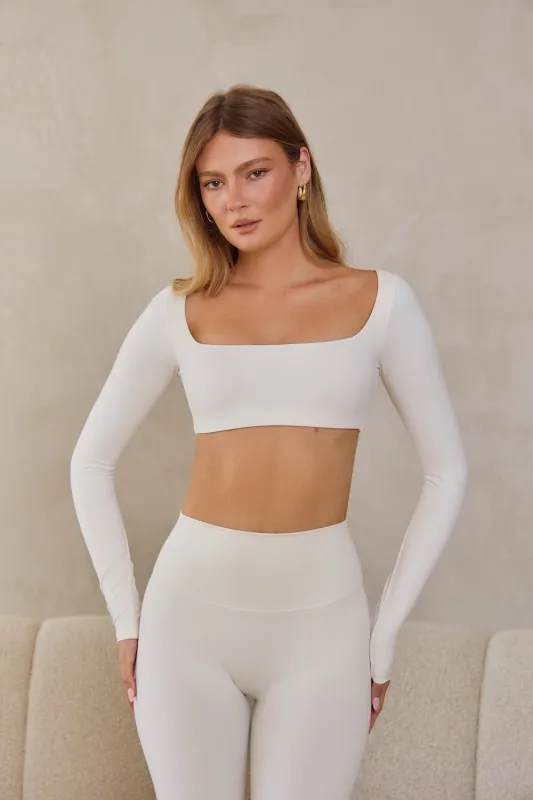 Astoria LUXE BALANCE Squareneck Sleeved Crop - Cream sold by Astoria Activewear