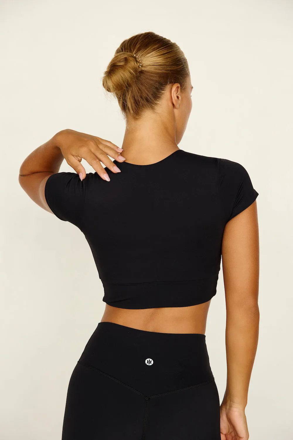 Astoria LIVE LUXE Front Crossed Quarter-Sleeve Crop - Black sold by Astoria Activewear product image thumbnail 4