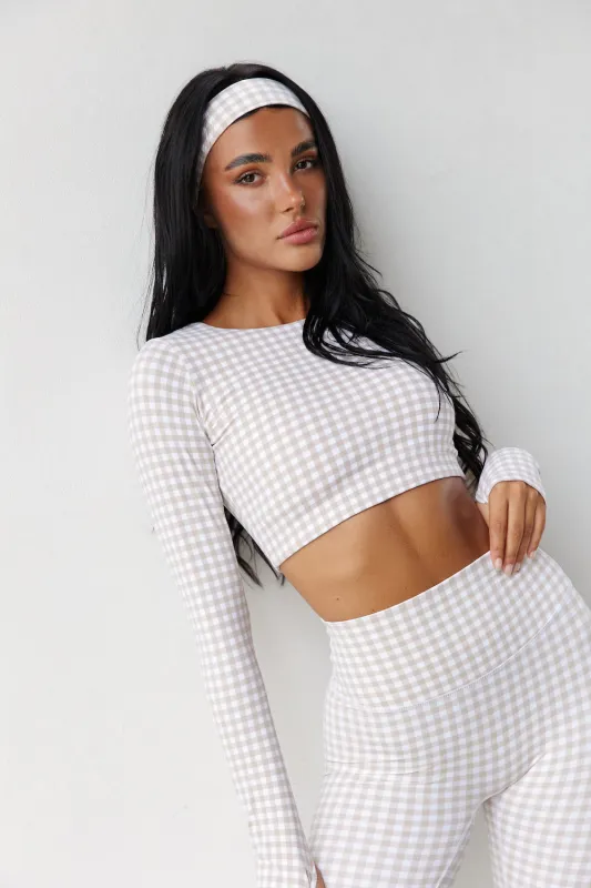 Astoria LUXE BALANCE Staple Sleeved Crop - Beige Gingham sold by Astoria Activewear