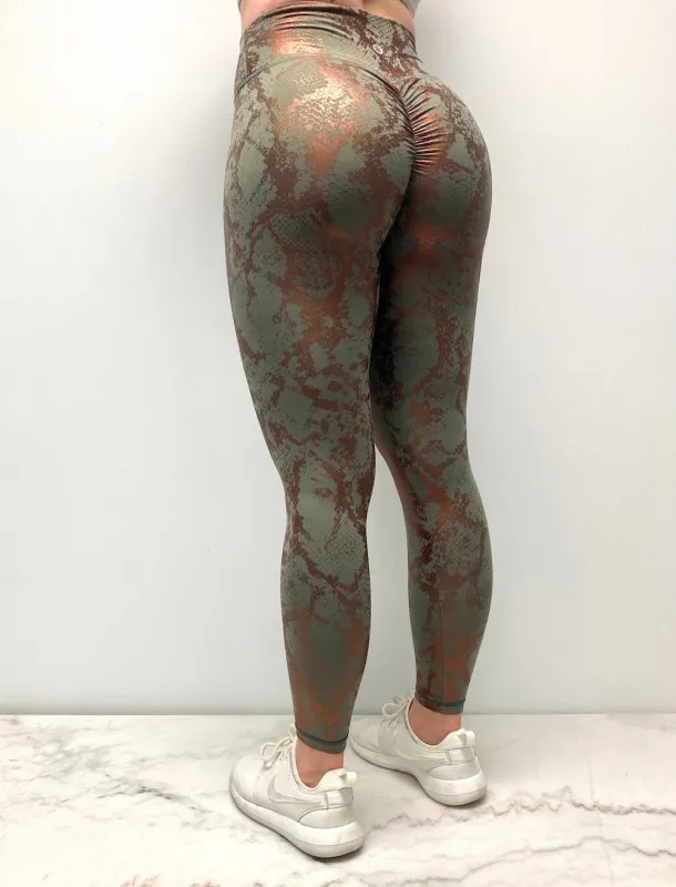Astoria LUXE METALLIC Series Legging - Army Green sold by Astoria Activewear