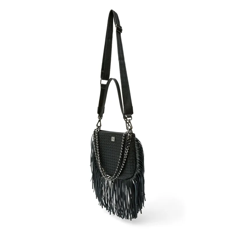 Free Spirit Black Perforated Leather and Fringe made by Think Royln