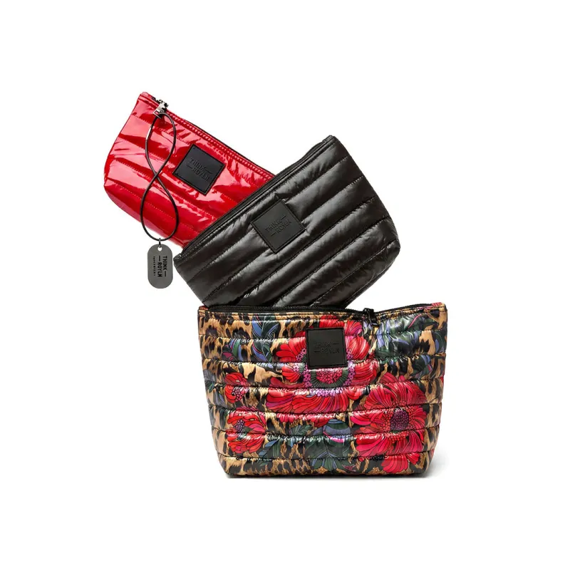 Travel Trio Organizational Pouches Leopard Floral Pearl Black and Lipstick Patent made by Think Royln