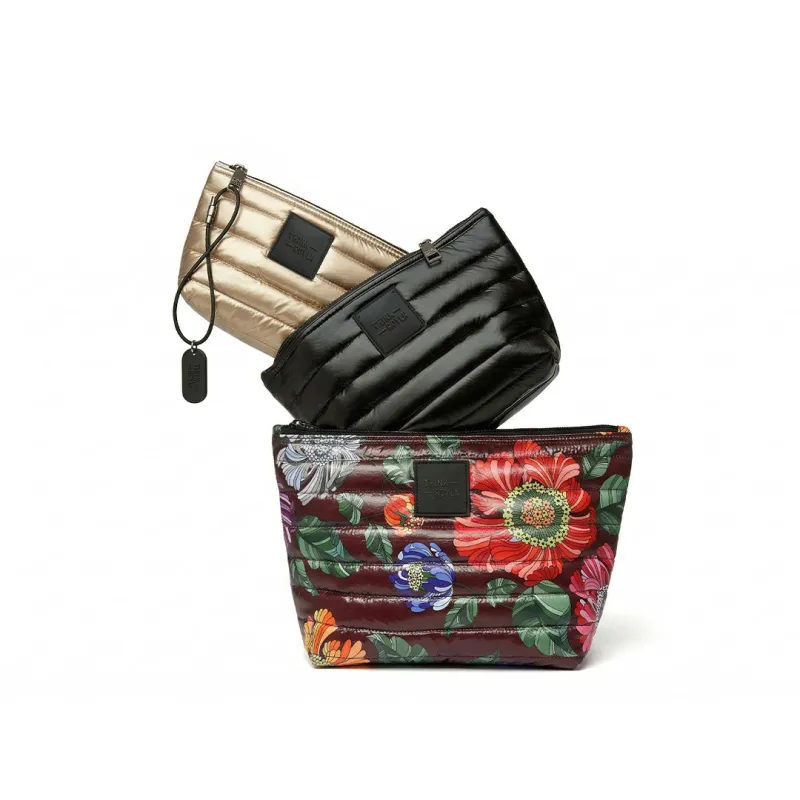 Travel Trio Organizational Pouches Burgundy Floral Pearl Black and Pearl Cashmere made by Think Royln