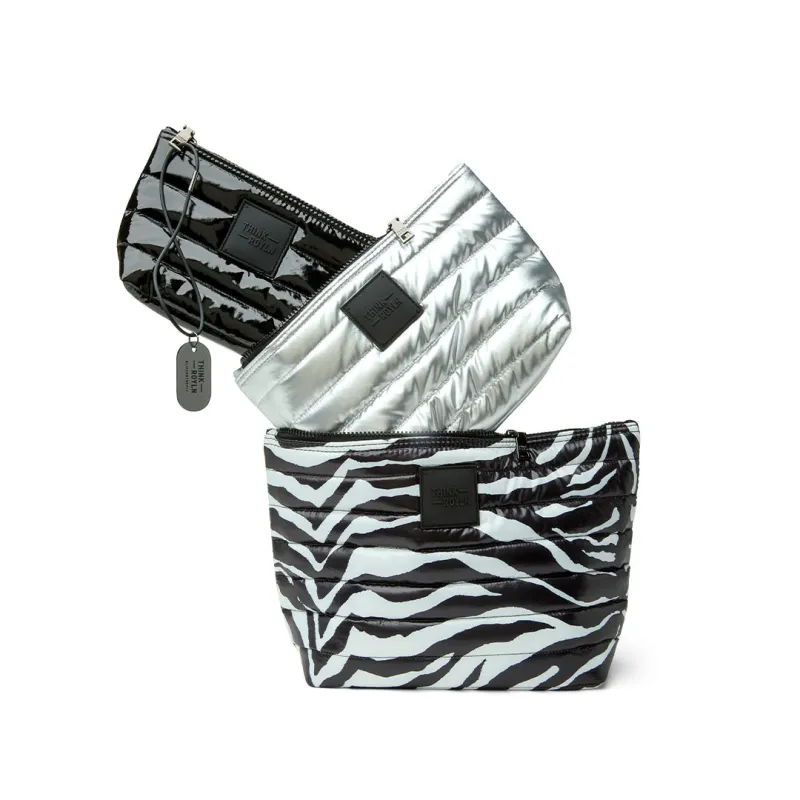 Travel Trio Organizational Pouches Black White Zebra Pearl Silver and Black Patent made by Think Royln