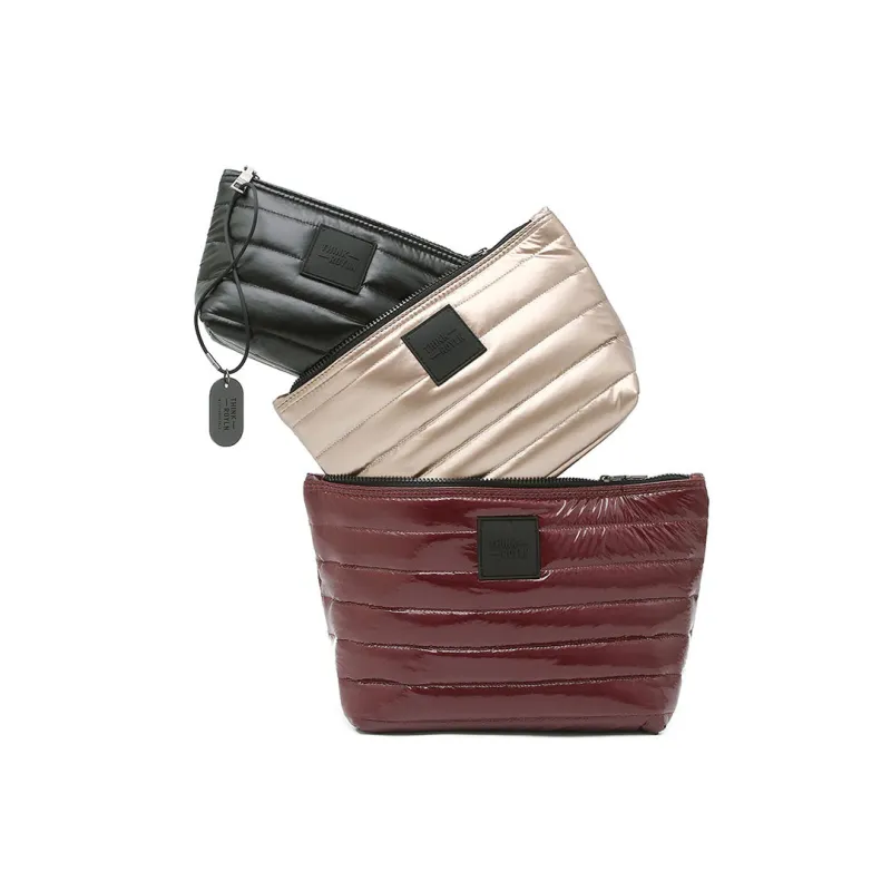 Travel Trio Organizational Pouches Glossy Deep Burgundy Pearl Cashmere and Pearl Black made by Think Royln