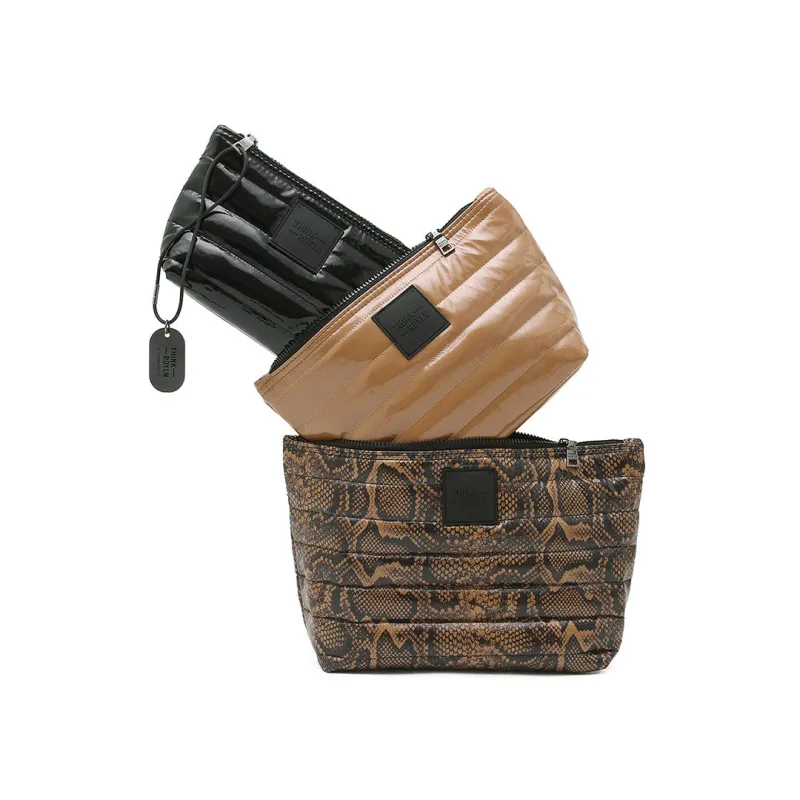 Travel Trio Organizational Pouches Neo Python Glossy Cocoa and Black Patent made by Think Royln