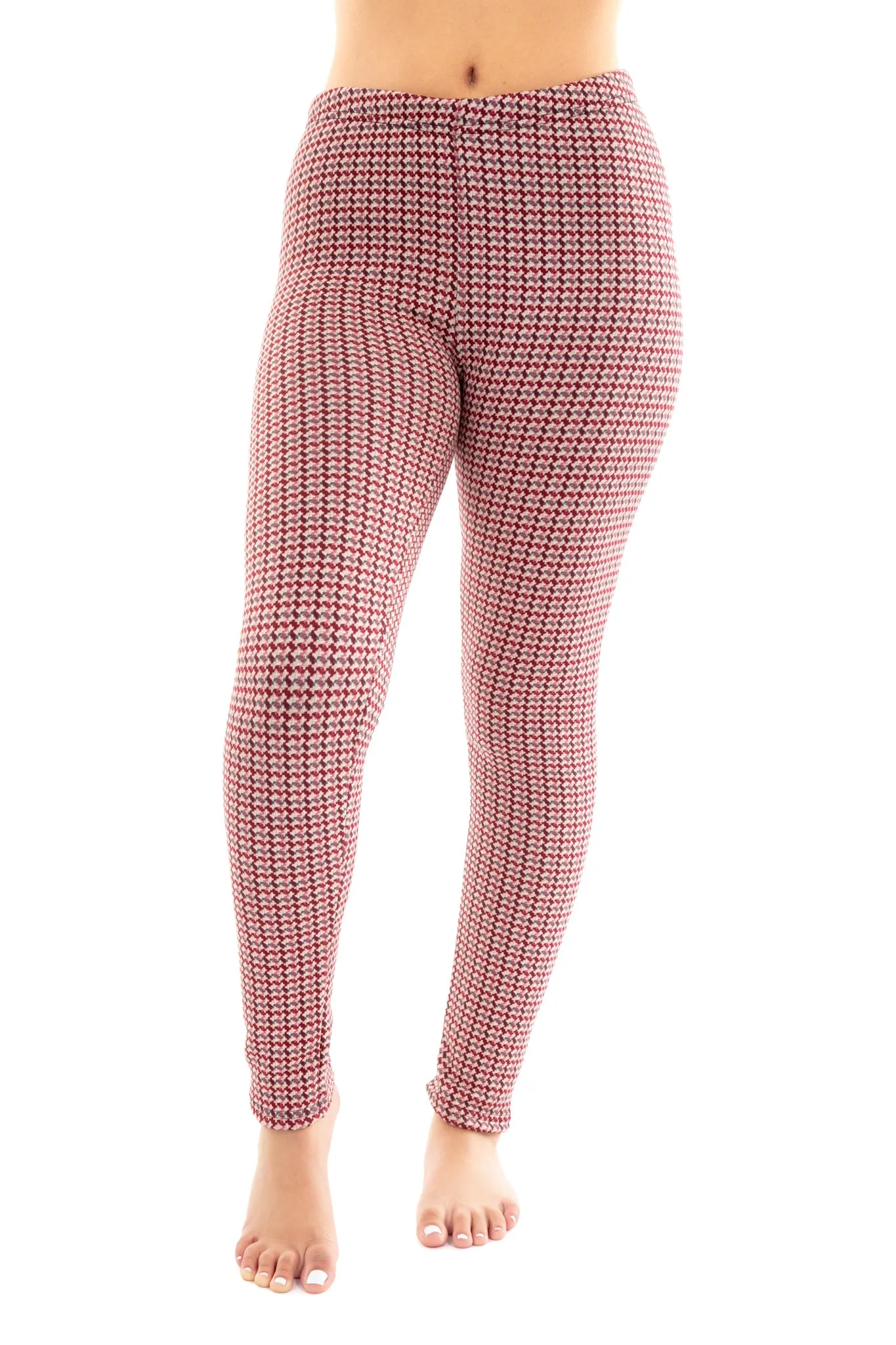 Carmine Houndstooth - Cozy Lined Leggings sold by Just Cozy