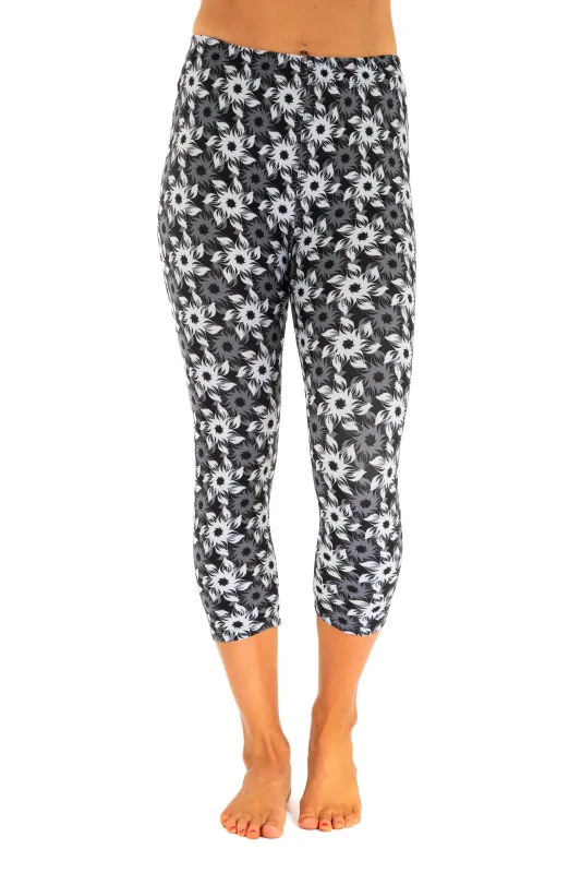 Grey & White Flowers - Capris sold by Just Cozy