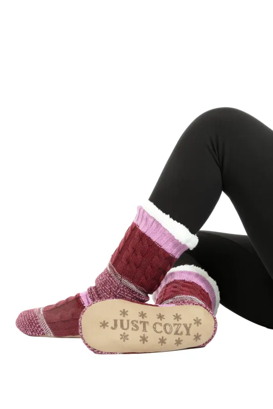 Burgundy - Cozy Slipper Socks sold by Just Cozy