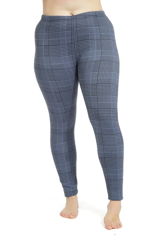 Blue Plaid Houndstooth - Cozy Lined Leggings sold by Just Cozy