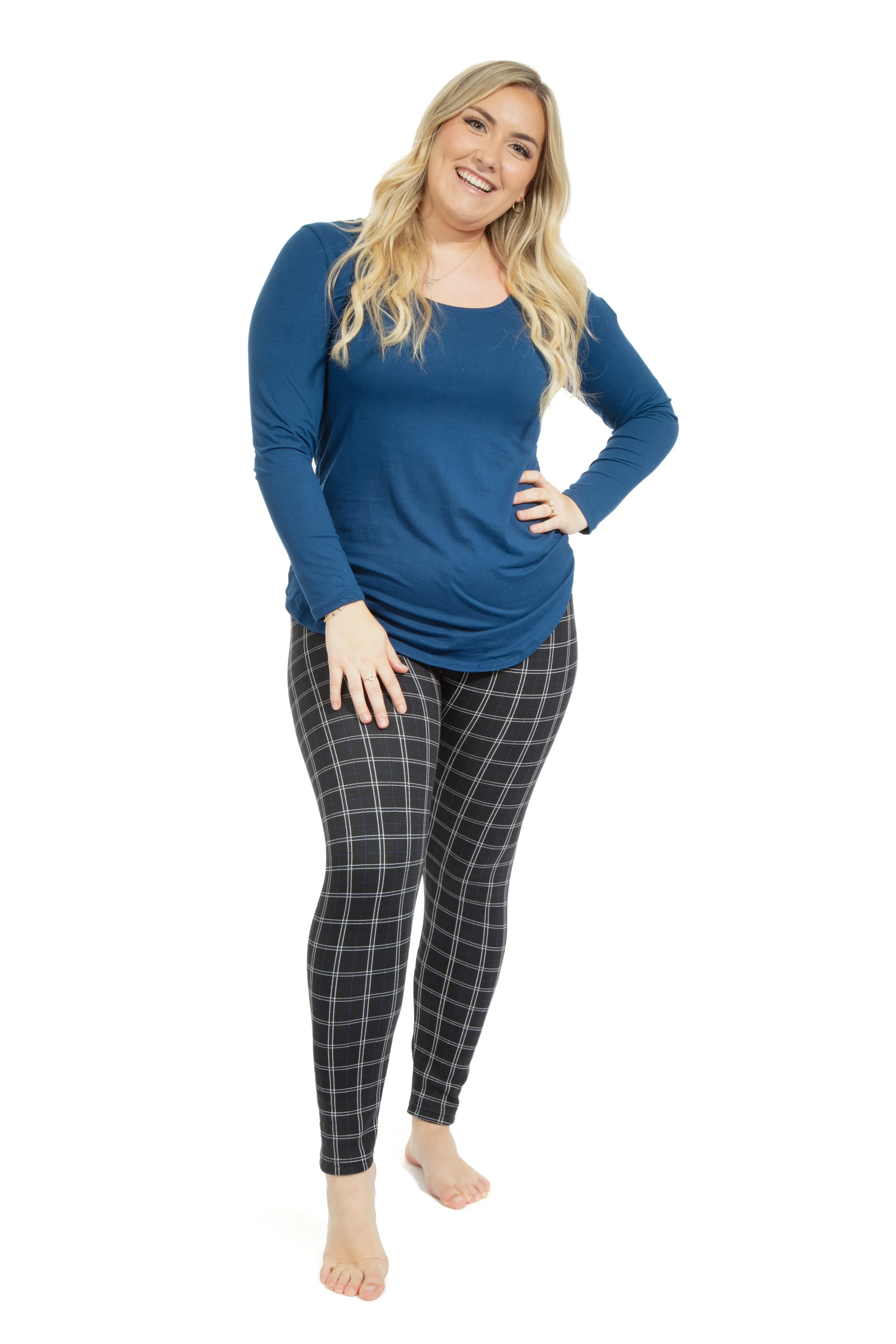 Navy Squares - Cozy Lined Leggings sold by Just Cozy product image thumbnail 2