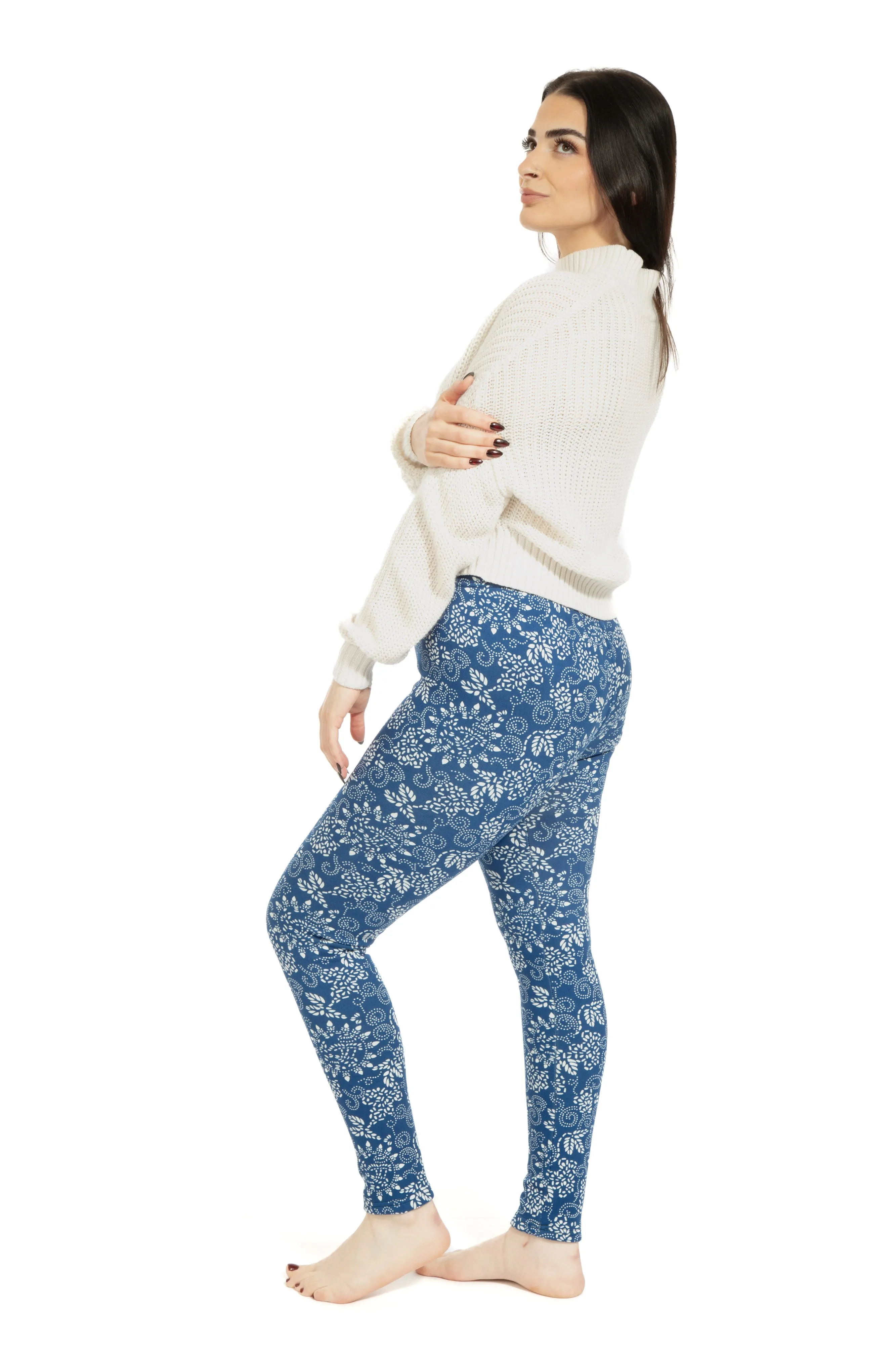 Blue & White Design - Cozy Lined Leggings sold by Just Cozy product image thumbnail 2
