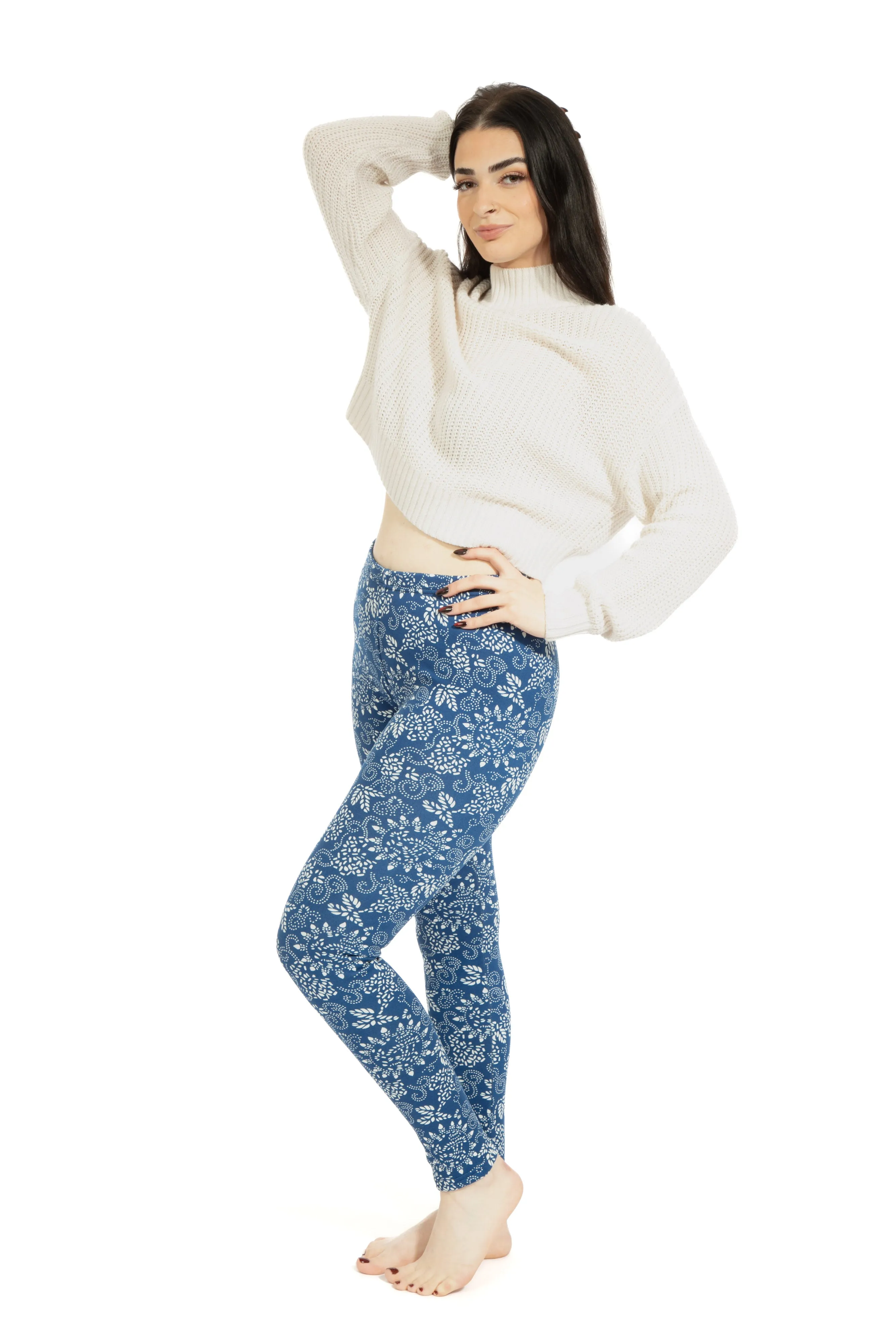 Blue & White Design - Cozy Lined Leggings sold by Just Cozy product image thumbnail 4