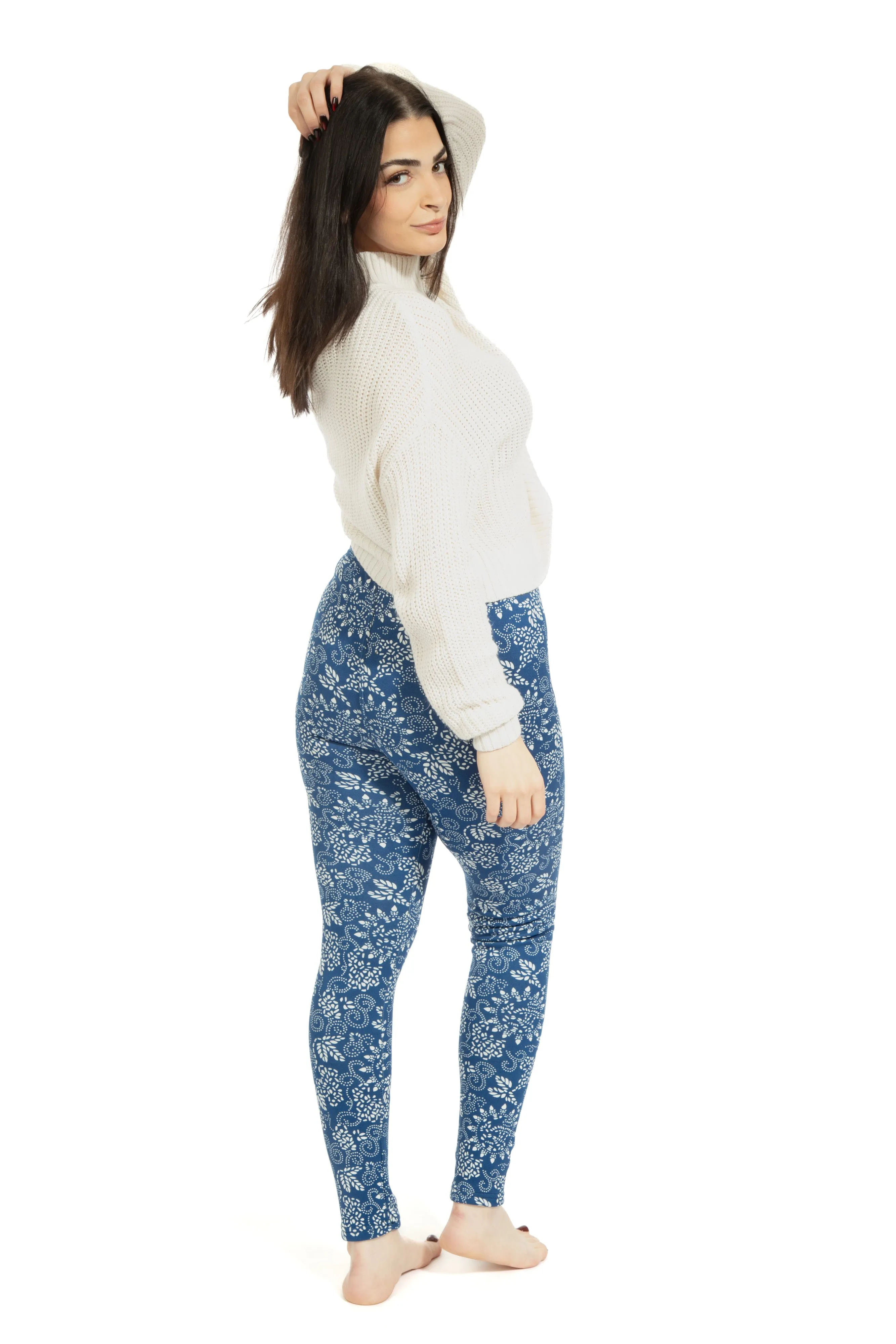 Blue & White Design - Cozy Lined Leggings sold by Just Cozy product image thumbnail 5