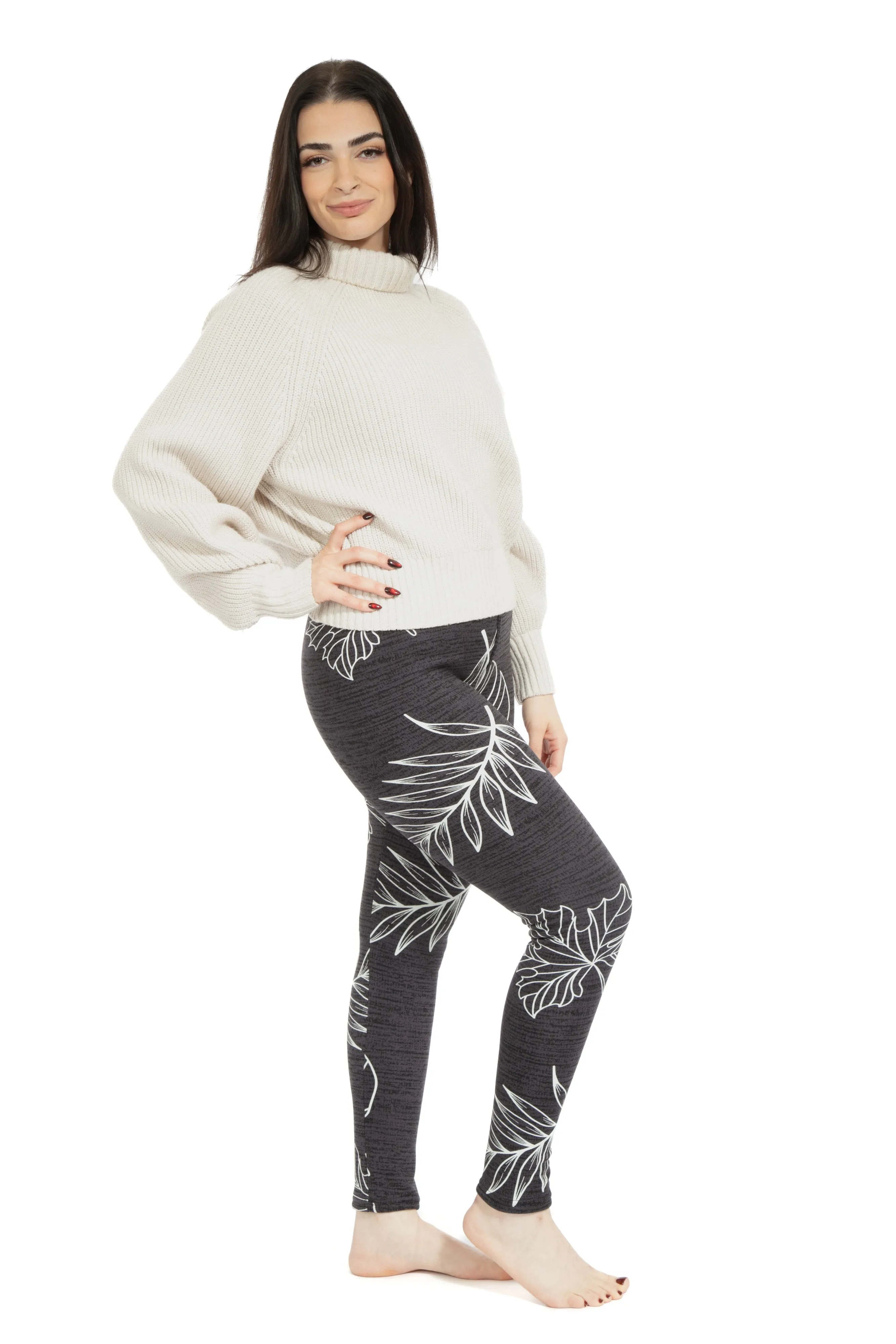 Leaves in Gray - Cozy Lined Leggings sold by Just Cozy product image thumbnail 3